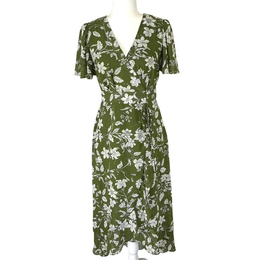 Moon River Wrap Dress Women's S Avocado Green Floral